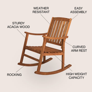 Penny Classic Slat-Back 300-Lbs Support Acacia Wood Patio Outdoor Rocking Chair - JONATHAN Y
